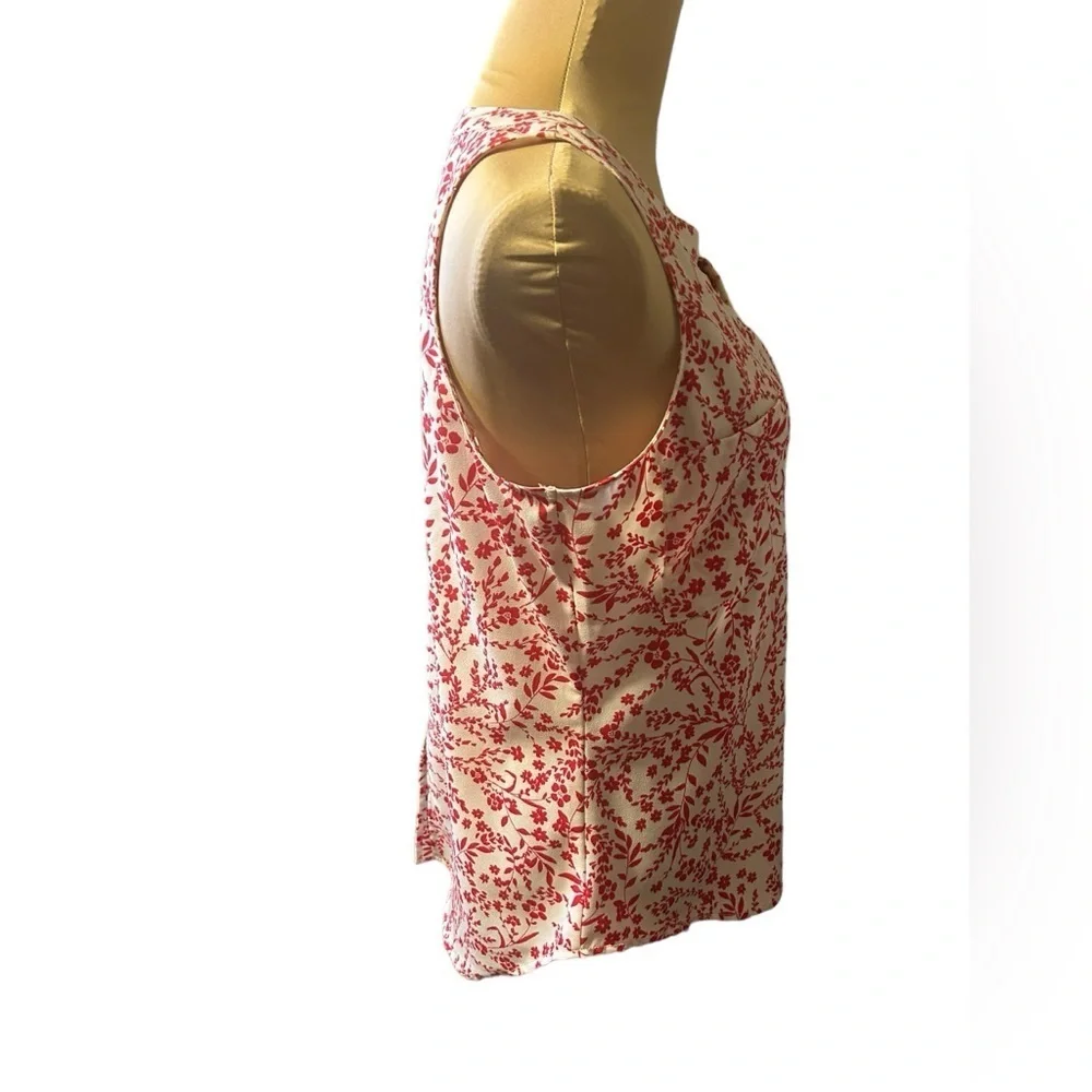 Sanctuary Women’s Sleeveless Button Down Red White Floral Split Back Top…